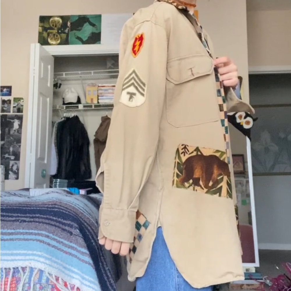 Tan Patchwork Shirt Jacket - image 2